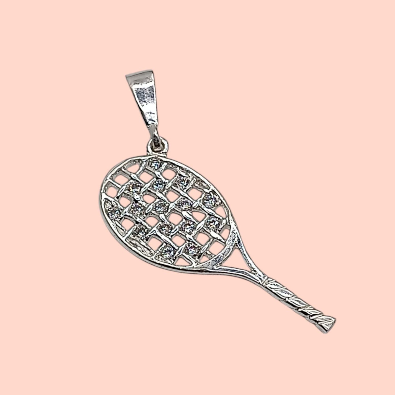 DIJE RAQUETA CON CZ 5 CM LARGO PLATA .925