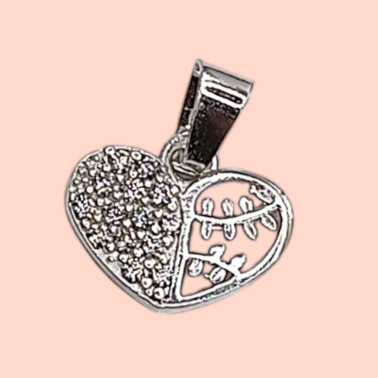 DIJE DE CORAZON CON CZ Y RAMITAS PLATA .925