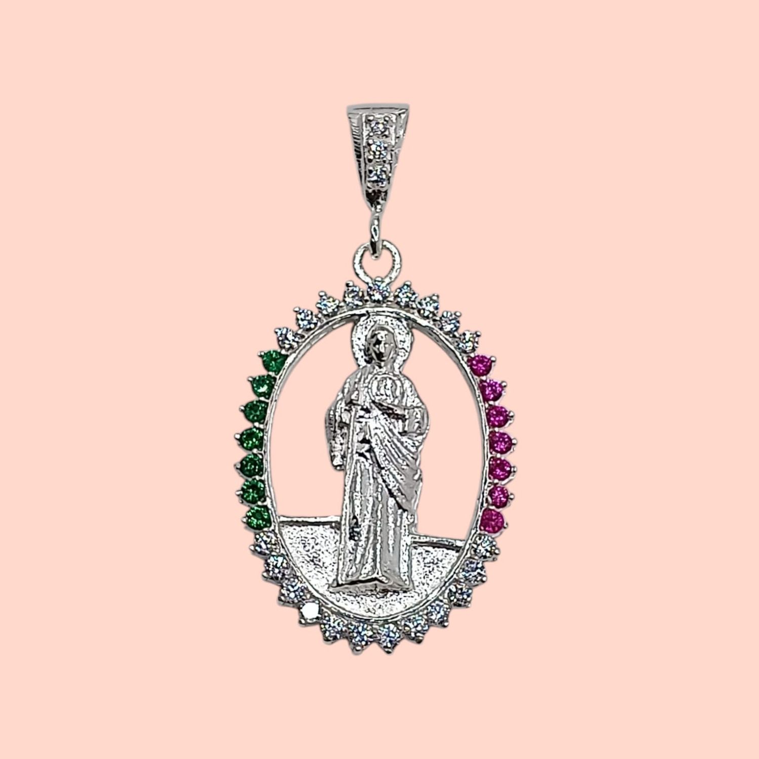 DIJE JESUS CON COLORES DE BANDERA 4.8 CM PLATA .925