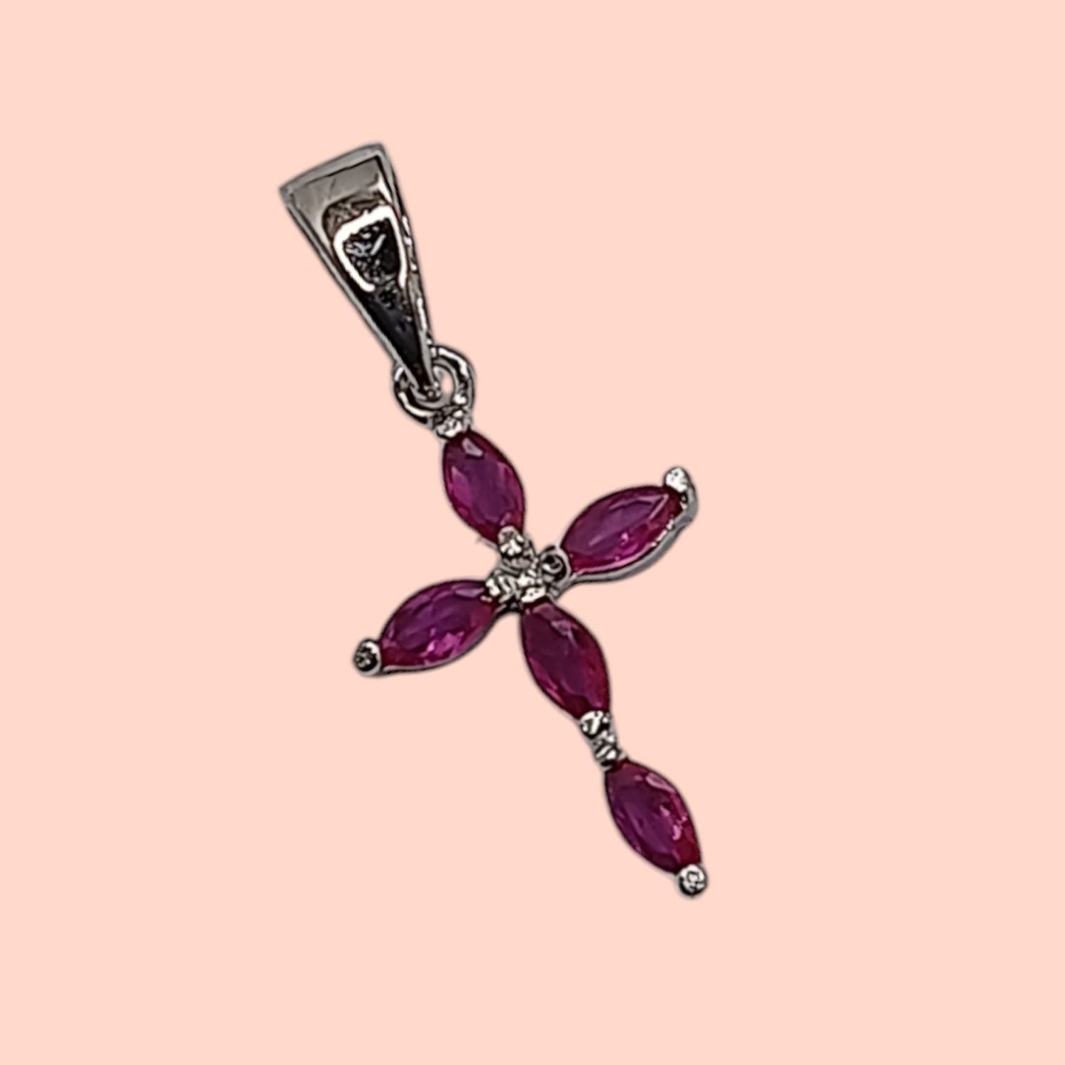 DIJE CRUZ FANCY ITALIANA ROJA MIDE 1.5.CM PLATA 925