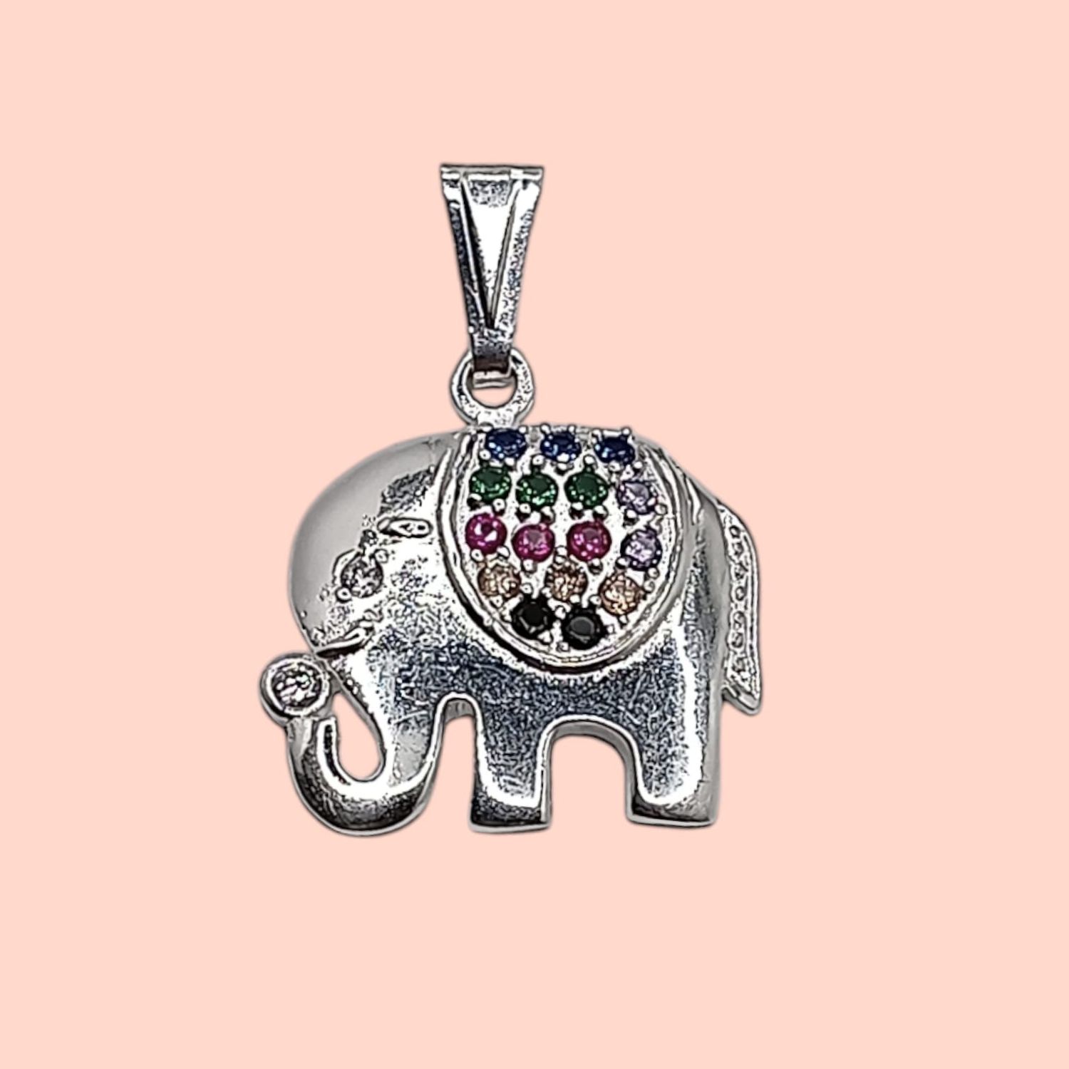 DIJE DE ELEFANTE CZ MULTICOLOR PLATA .925