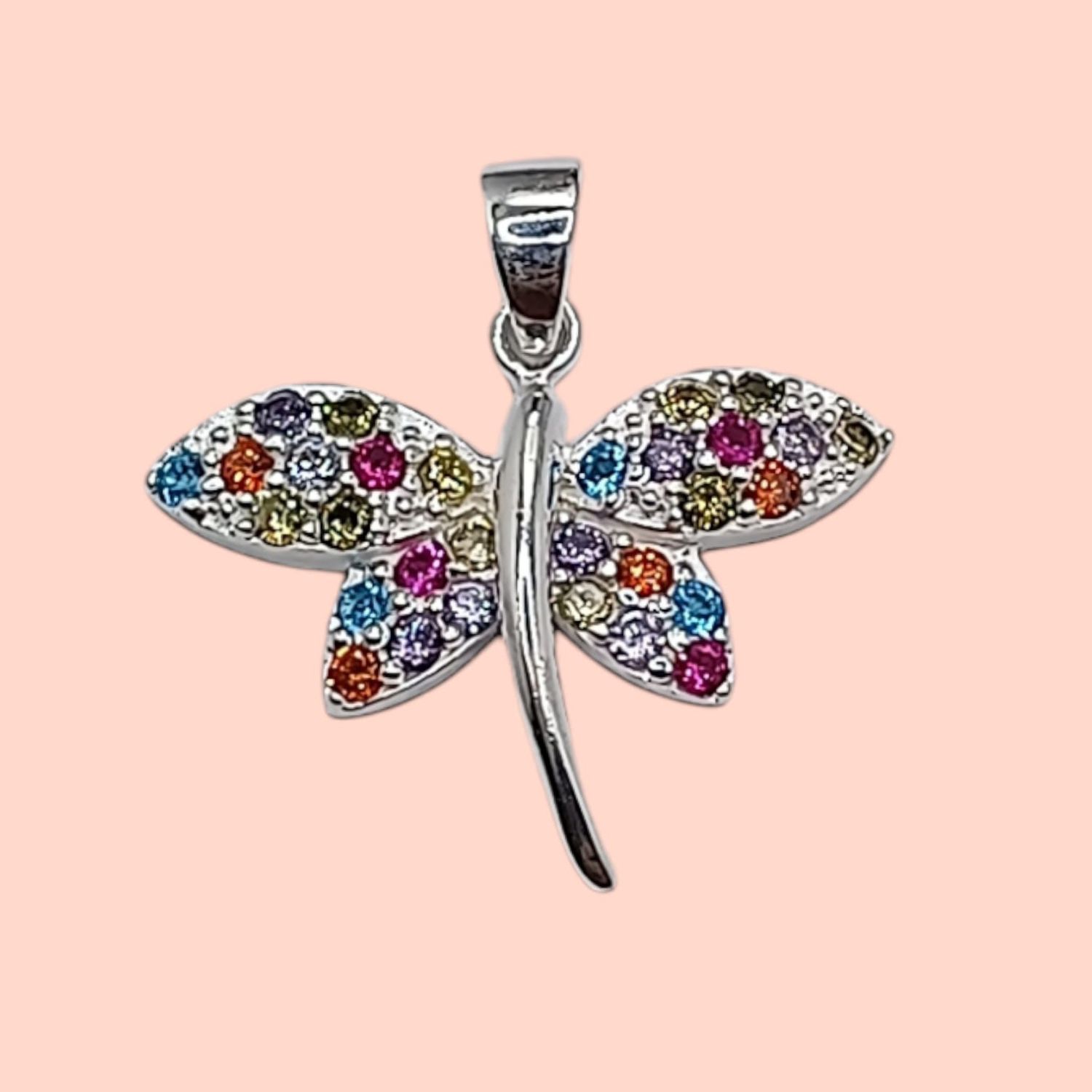 DIJE LIBELULA CON CZ MULTICOLOR EN PLATA 925