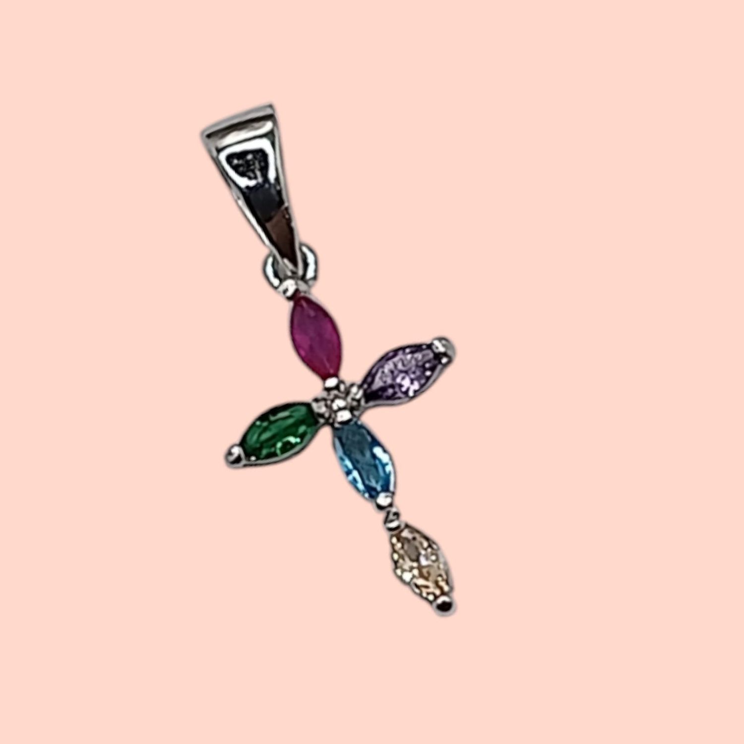 DIJE CRUZ FANCY ITALIANA MULTICOLOR MIDE 1.5.CM PLATA 925