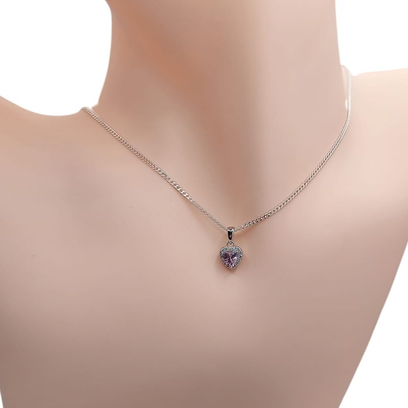GARGANTILLA 16&quot; CORAZON CZ ROSA PLATA .925