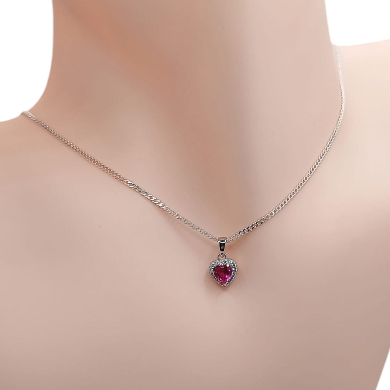 GARGANTILLA 16&quot; CORAZON CZ ROJA PLATA .925