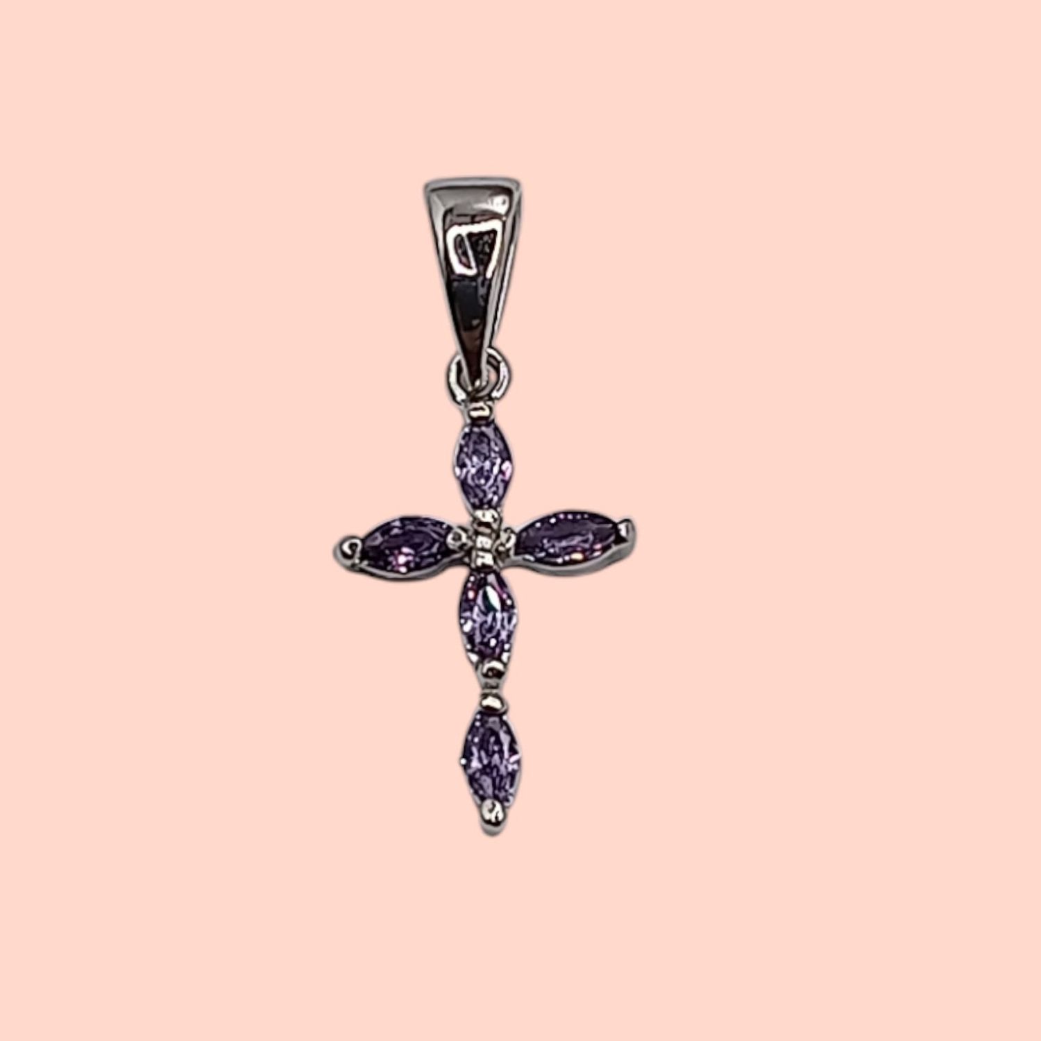 DIJE CRUZ FANCY ITALIANA ROSA MIDE 1.5.CM PLATA 925
