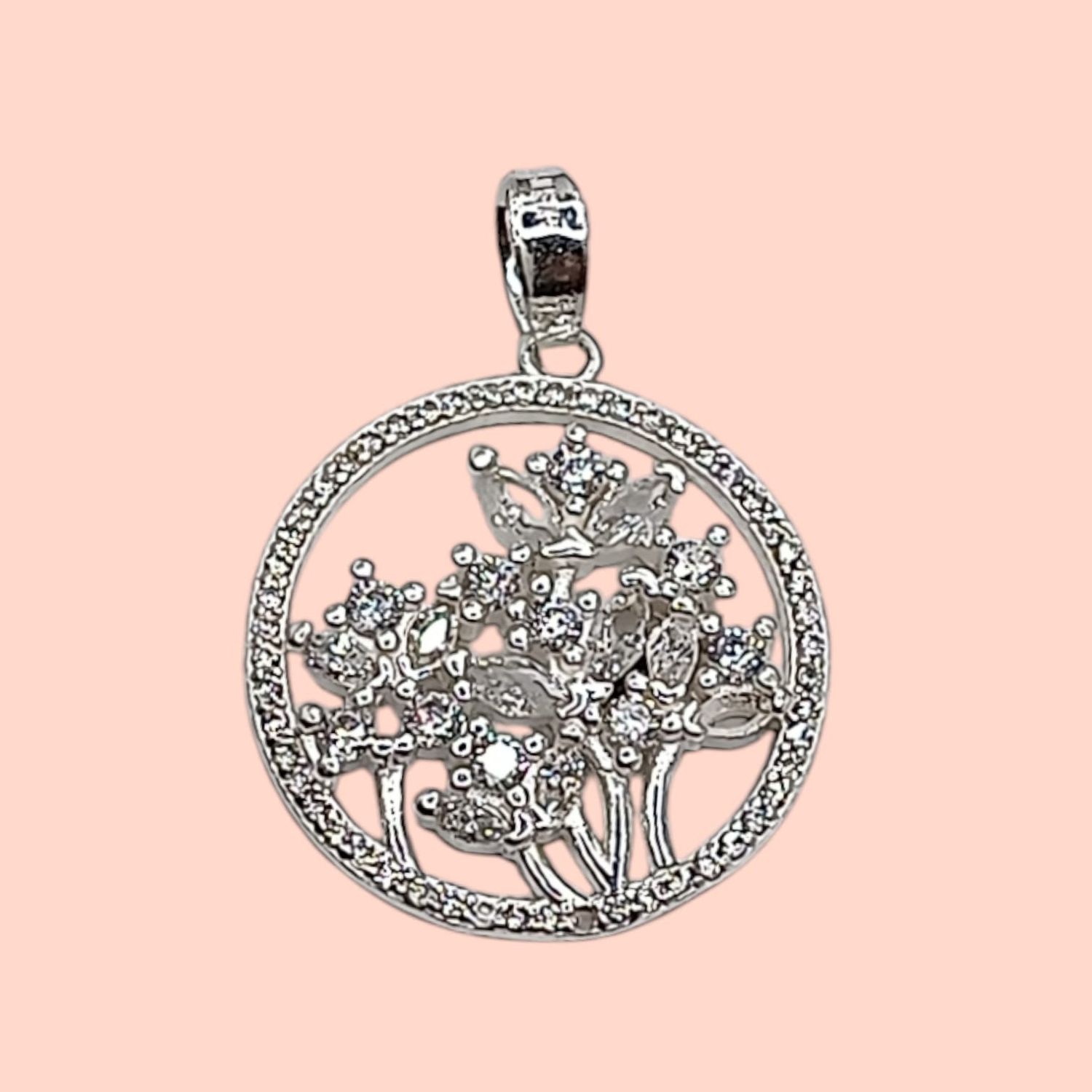 DIJE FLORES CON CZ 2.5CM PLATA .925