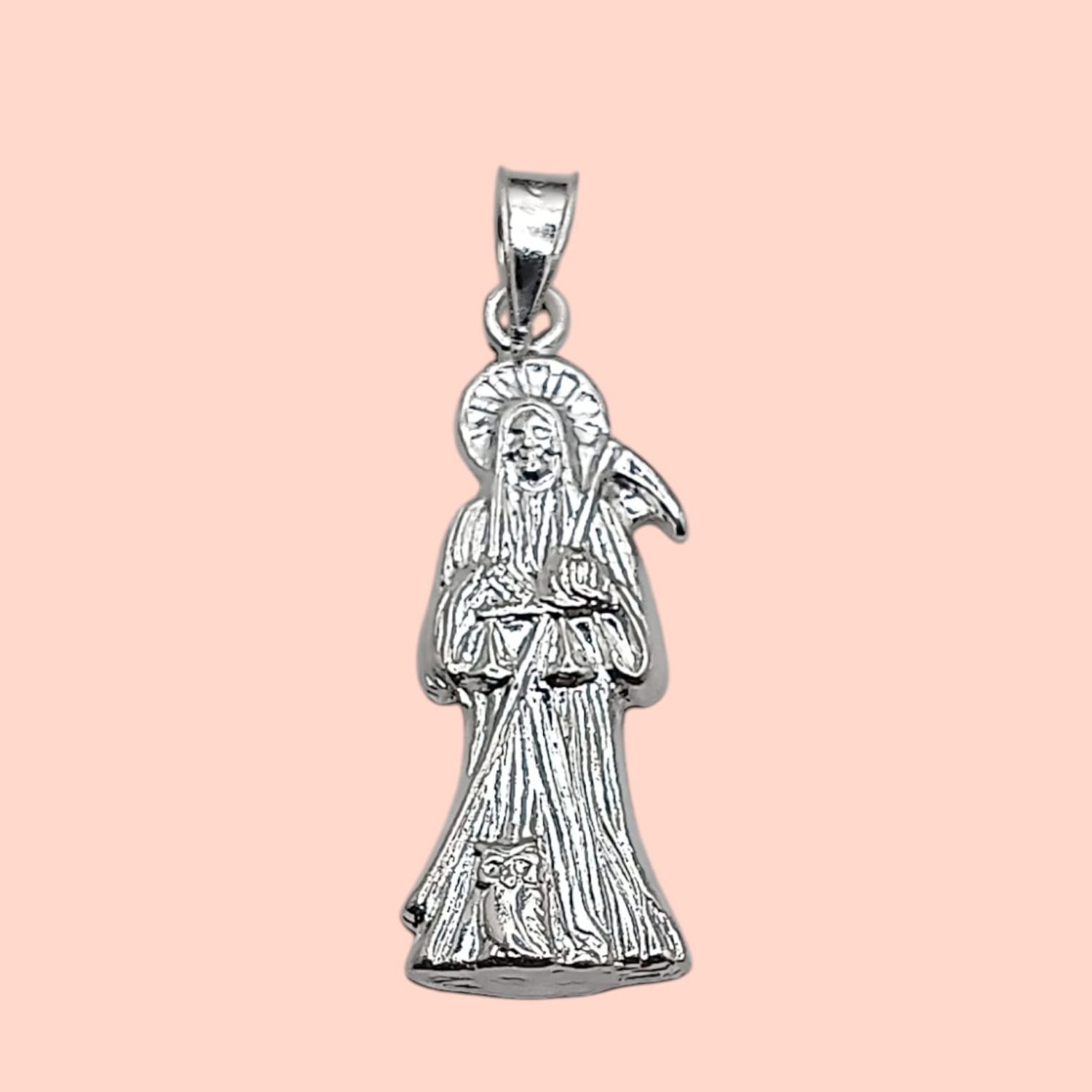 DIJE SANTA MUERTE 3 CM LARGO TOTAL PLATA .925