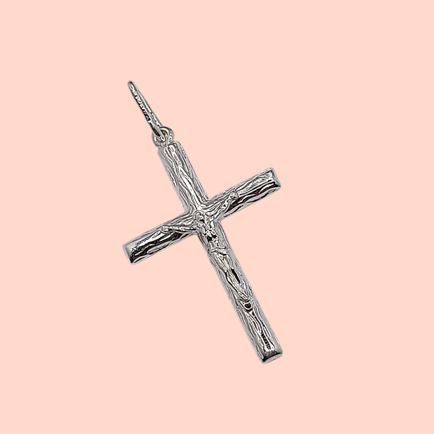 DIJE CRUZ CALADA CON CRISTO 4.5 CM PLATA .925