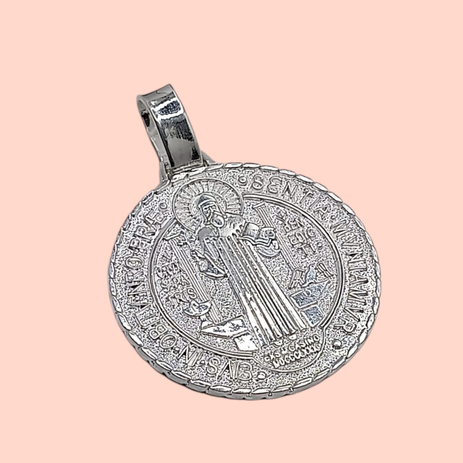 MEDALLA SAN BENITO GRANDE 6cm o 2&quot; PLATA .925