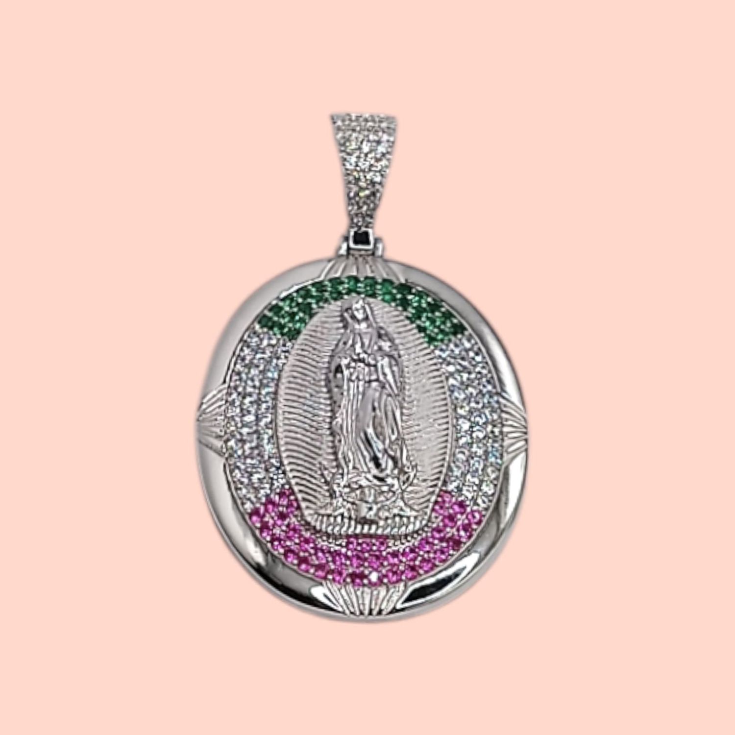 Medalla Virgen Guadalupe 5cm Tricolor plata 925