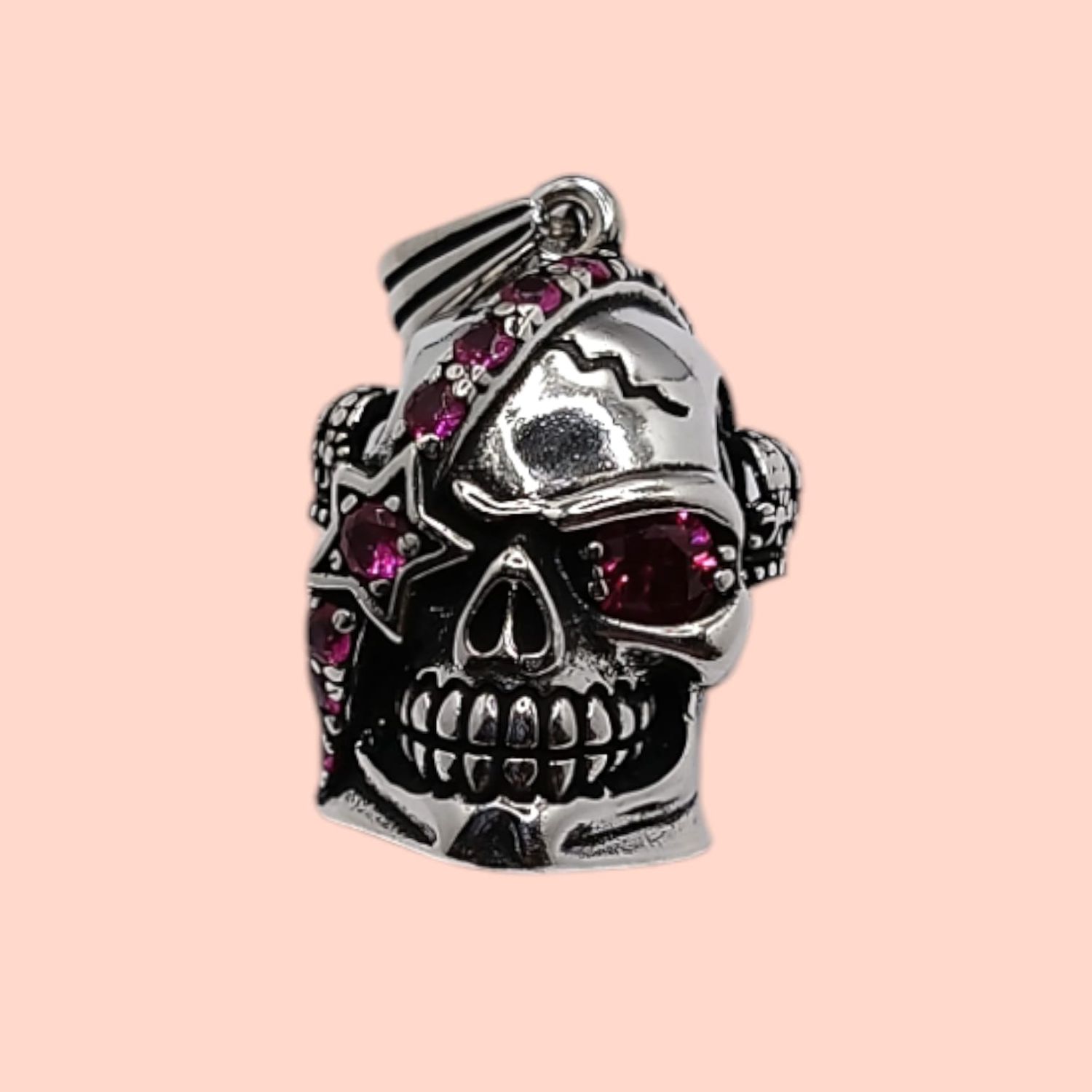 DIJE CALAVERA CZ ROJA LARGO TOTAL 4.5 CM PLATA .925