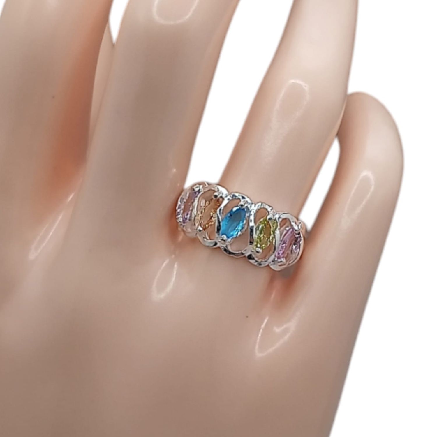 ANILLO CZ MULTICOLOR #8 PLATA .925