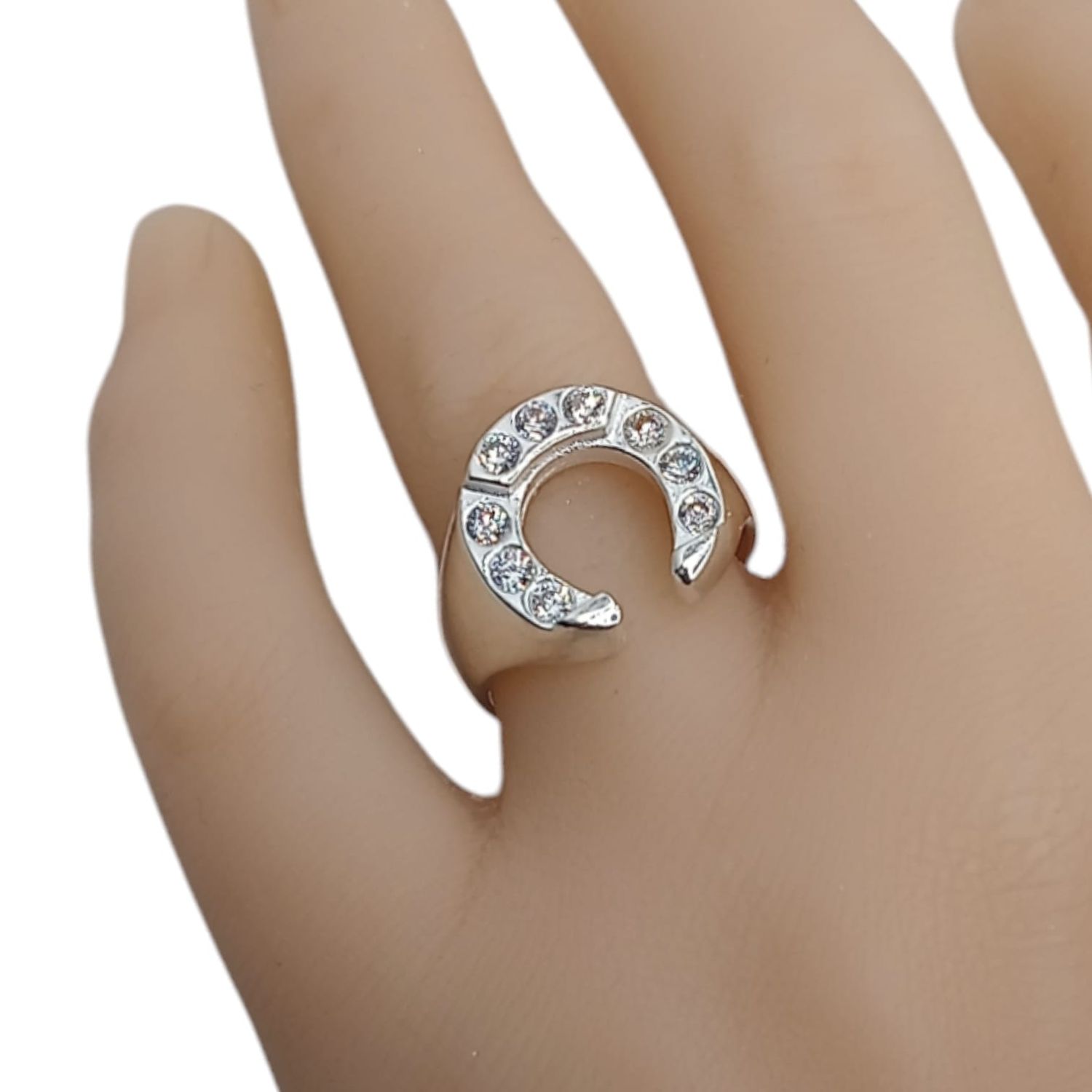 ANILLO CABALLERO HERRADURA CON CZ BLANCAS, VARIAS MEDIDAS PLATA .925
