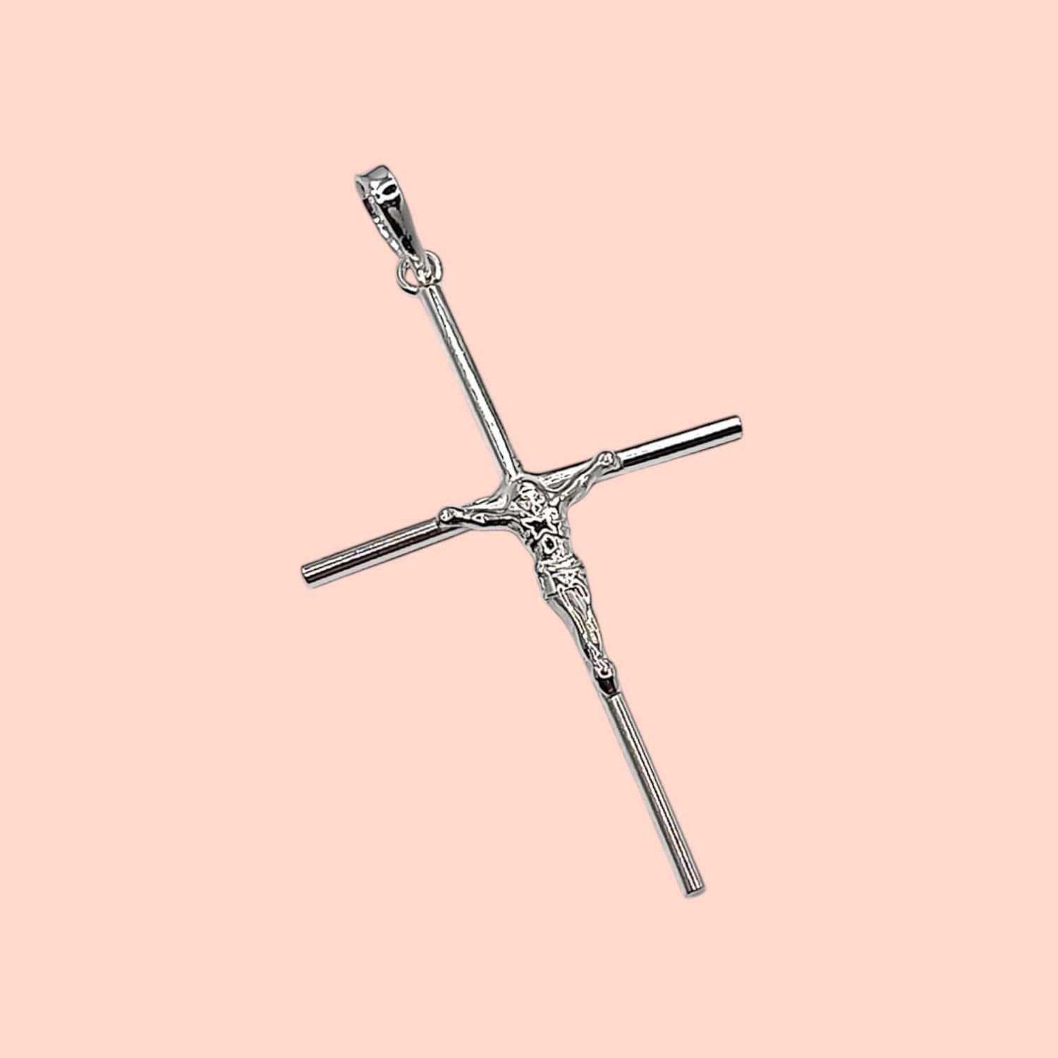 DIJE CRUZ CON CRISTO LISA 4 CM PLATA .925
