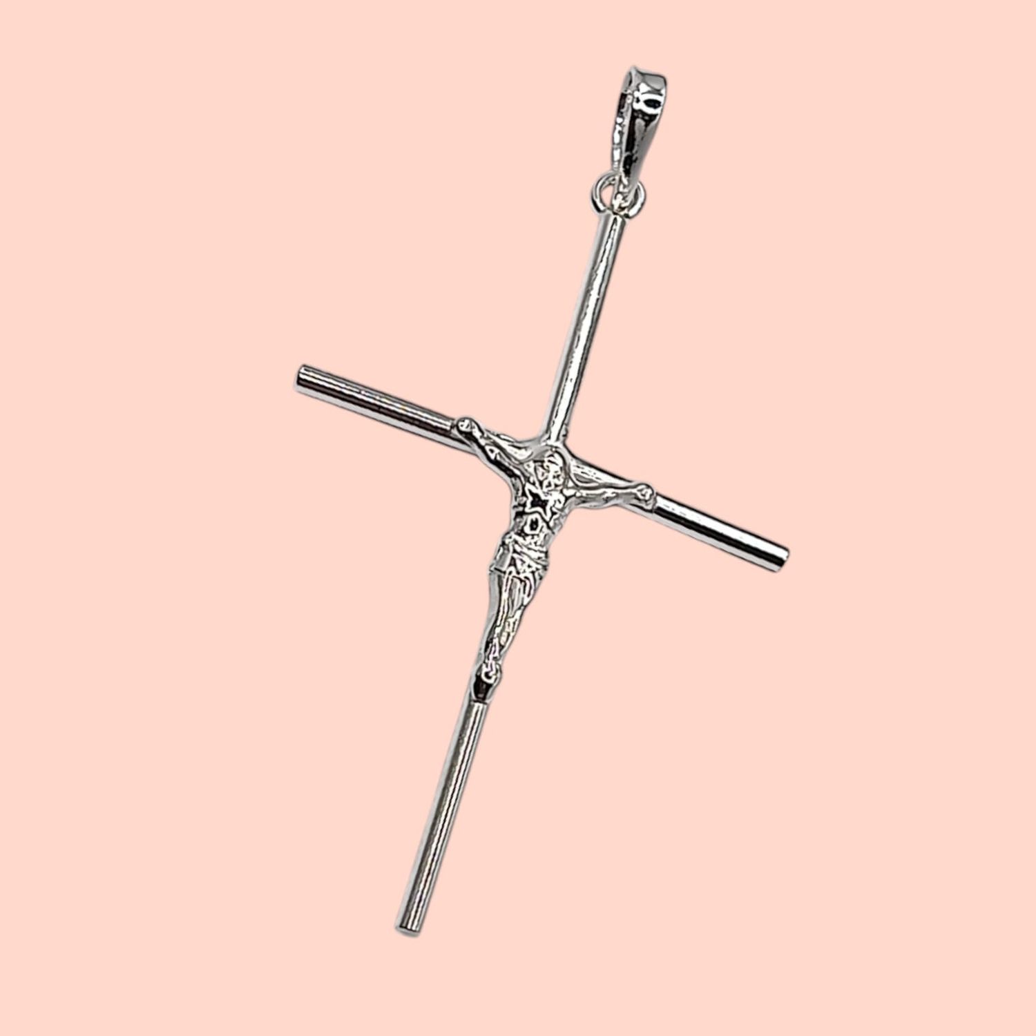 DIJE CRUZ CON CRISTO LISA 5.7 CM LARGO TOTAL PLATA .925