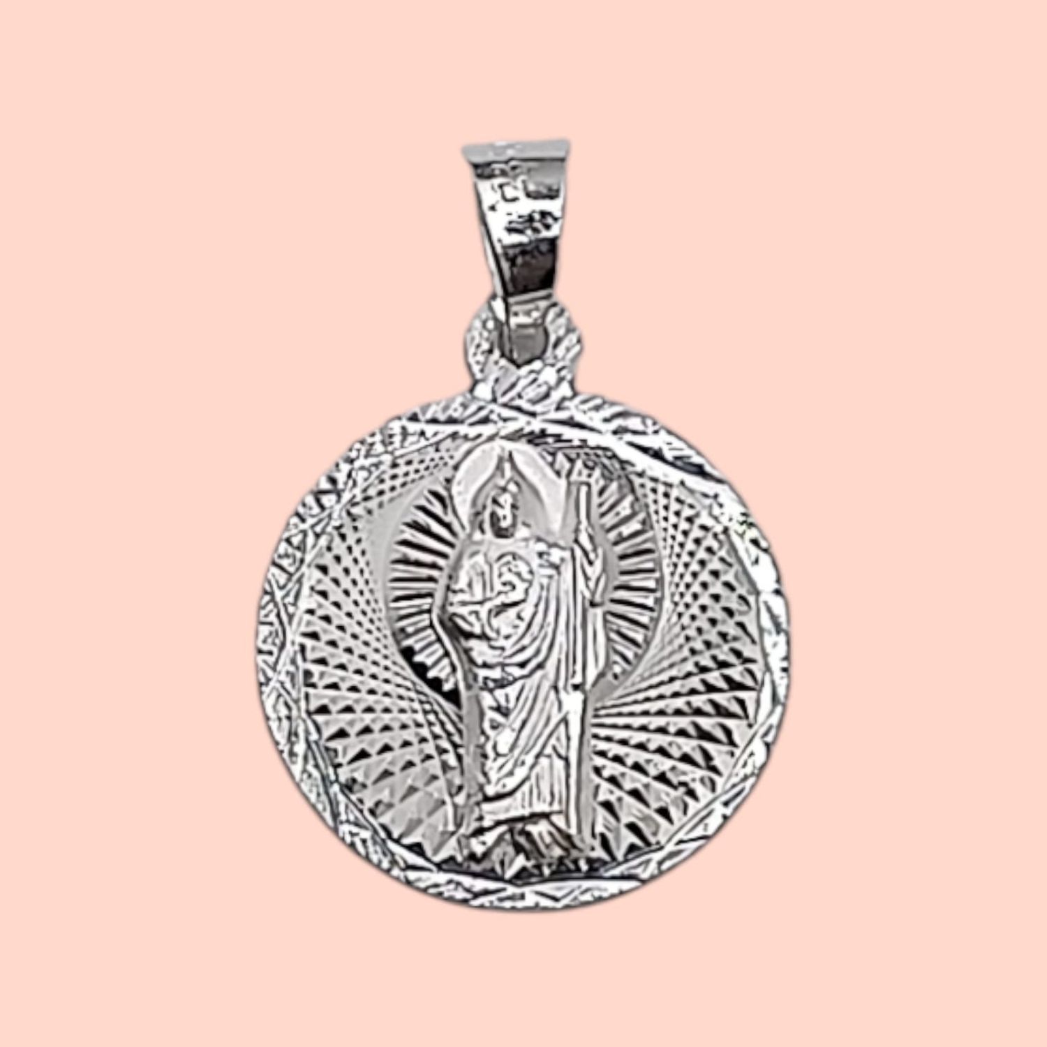 MEDALLA DIAMANTADA  SAN JUDAS T  2.3CM LARGO TOTAL PLATA .925