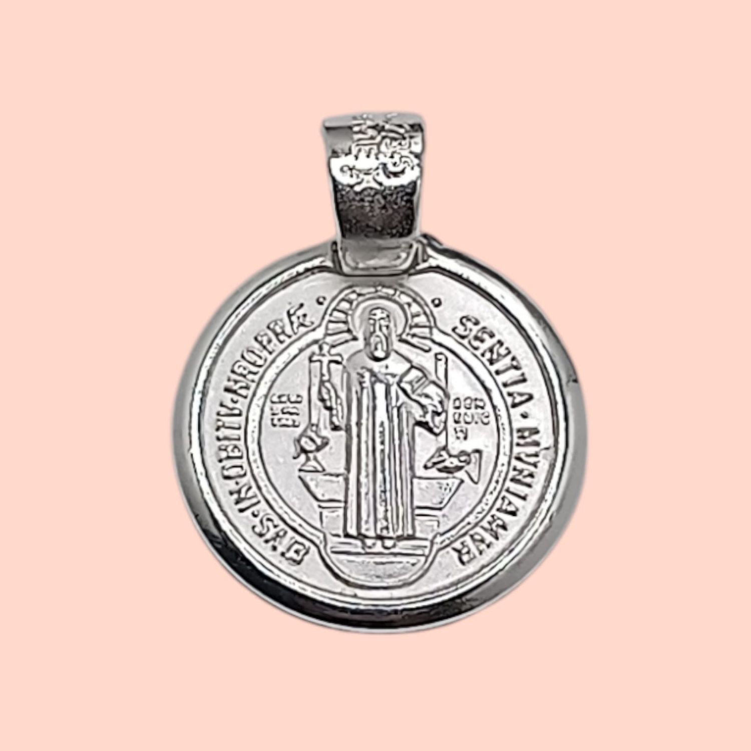 MEDALLA S BENITO FANCY  2.5 CM LARGO TOTAL PLATA .925