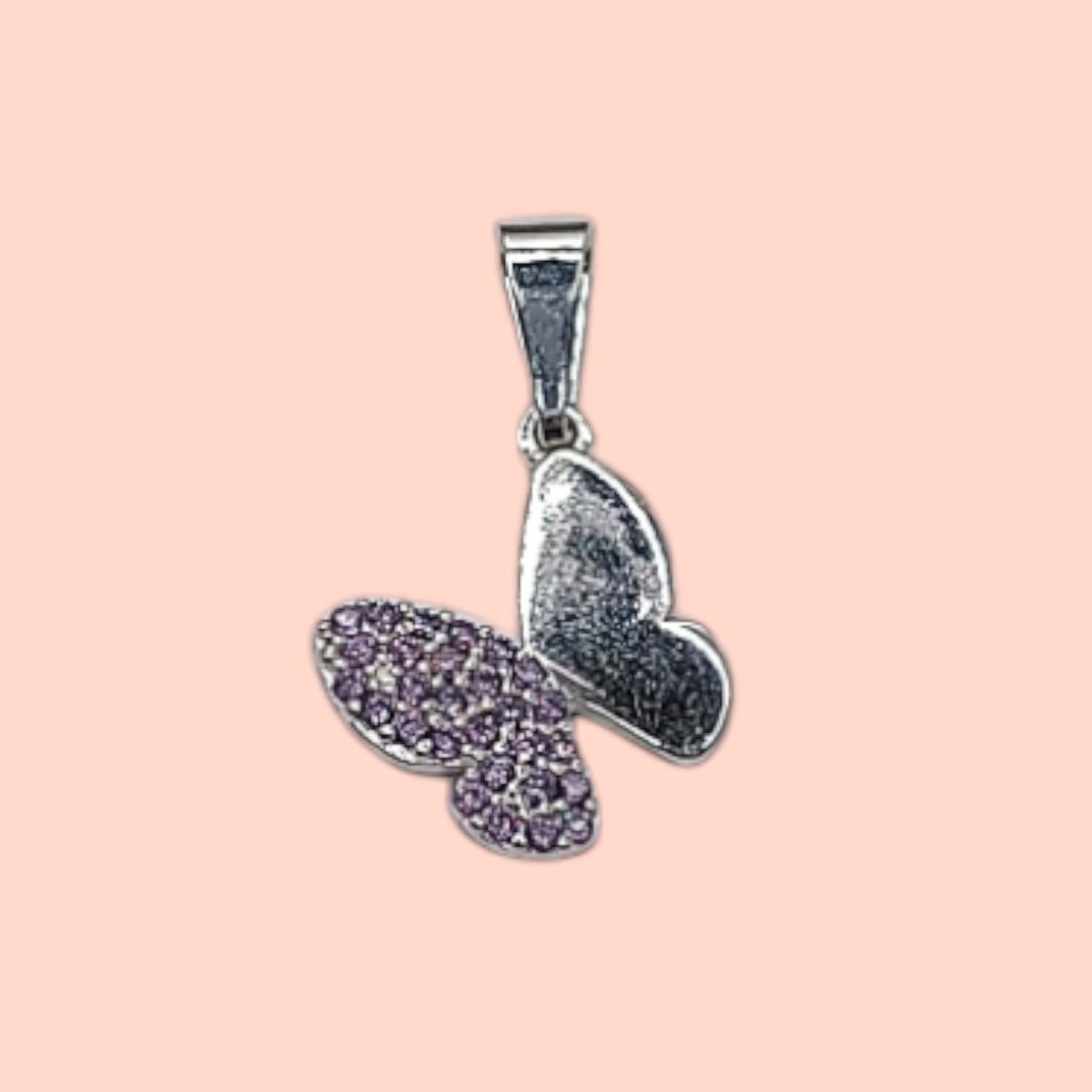 DIJE  MARIPOSA  2.5 CM LARGO TOTAL CON CZ LILA PLATA .925