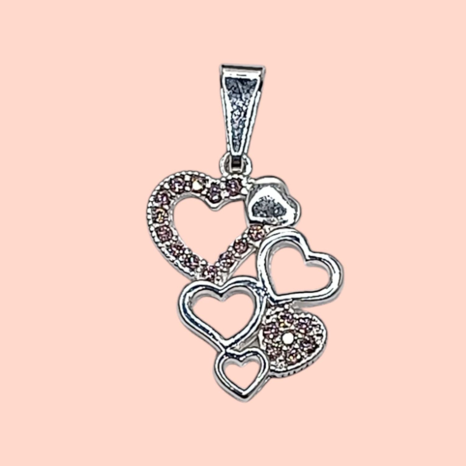 DIJE CORAZONES 2.8 CM  CZ LILA PLATA .925