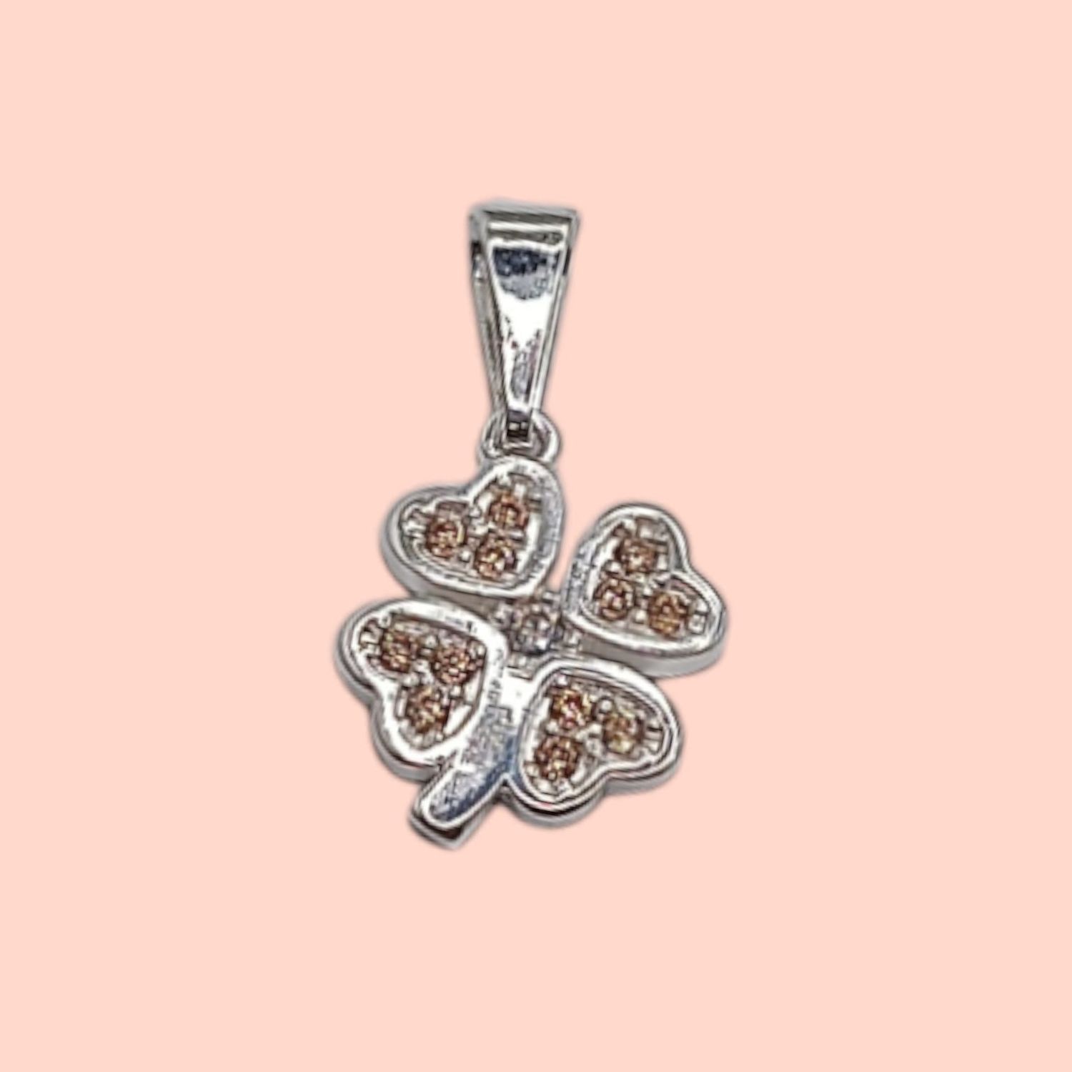 DIJE  TREBOL 2.2 CM LARGO TOTAL CZ AMBAR PLATA .925