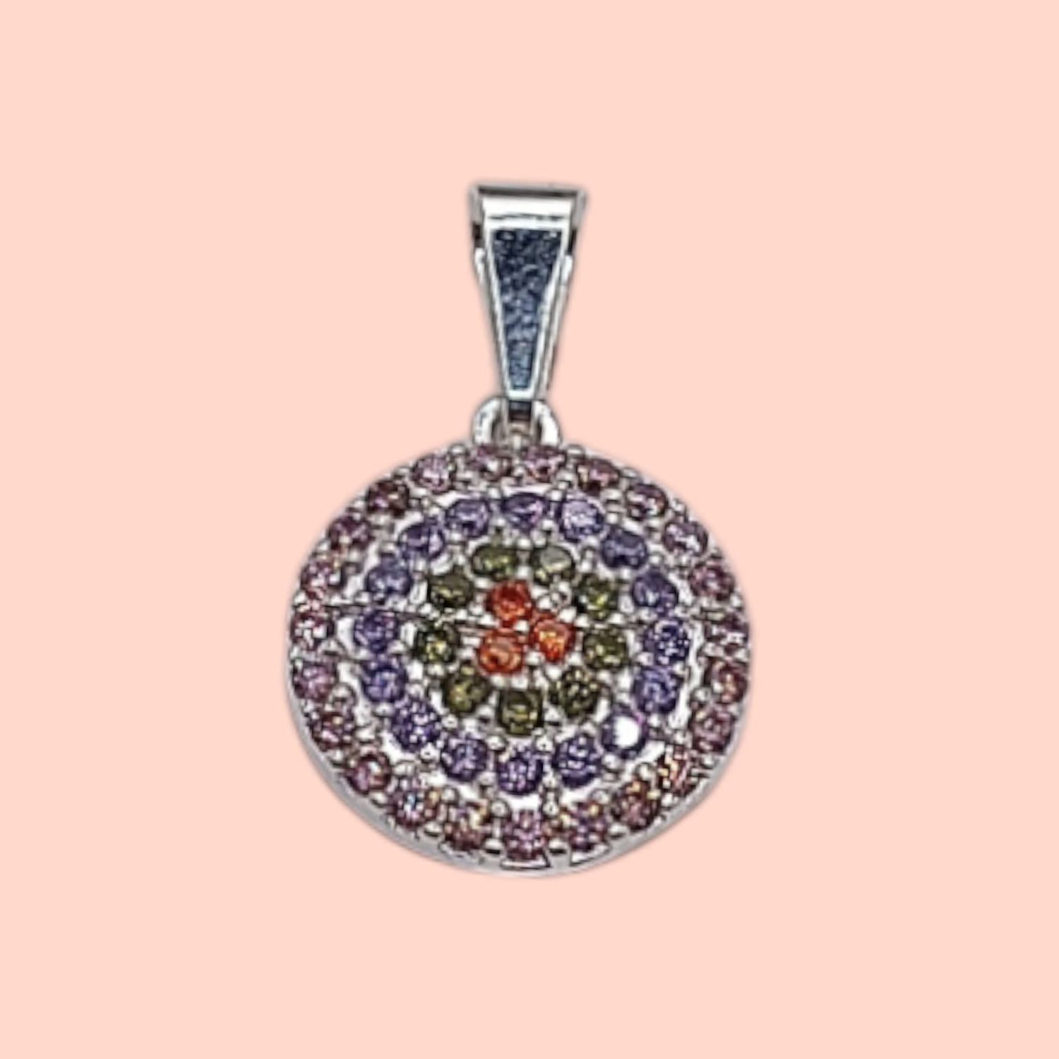DIJE CIRCULO 2.5 CM  CZ MULTICOLOR PLATA .925