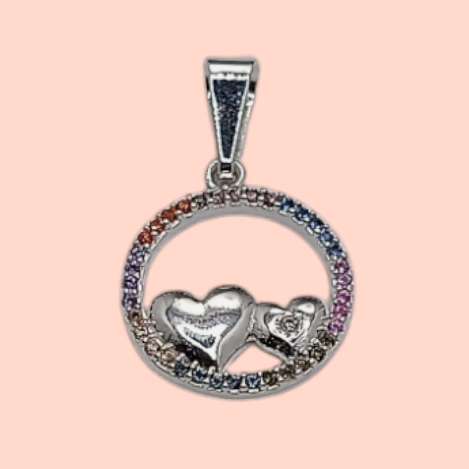 DIJE CORAZONES 2.5 CM LARGO TOTAL CZ MULTICOLOR PLATA .925