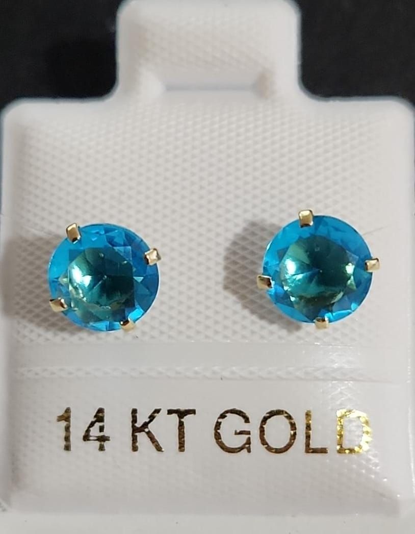 BROQUEL REDONDO AZUL ACUA #6 CZ ORO 14K