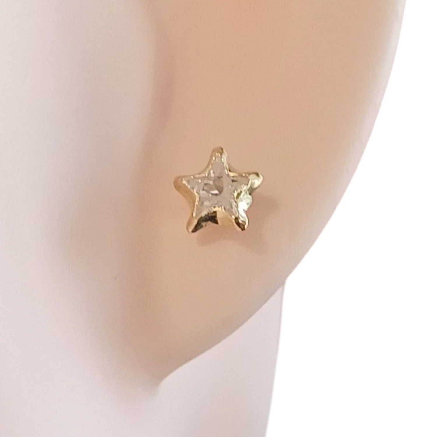 BROQUEL ESTRELLA CON BISEL CZ BCA 5MM ORO 14K