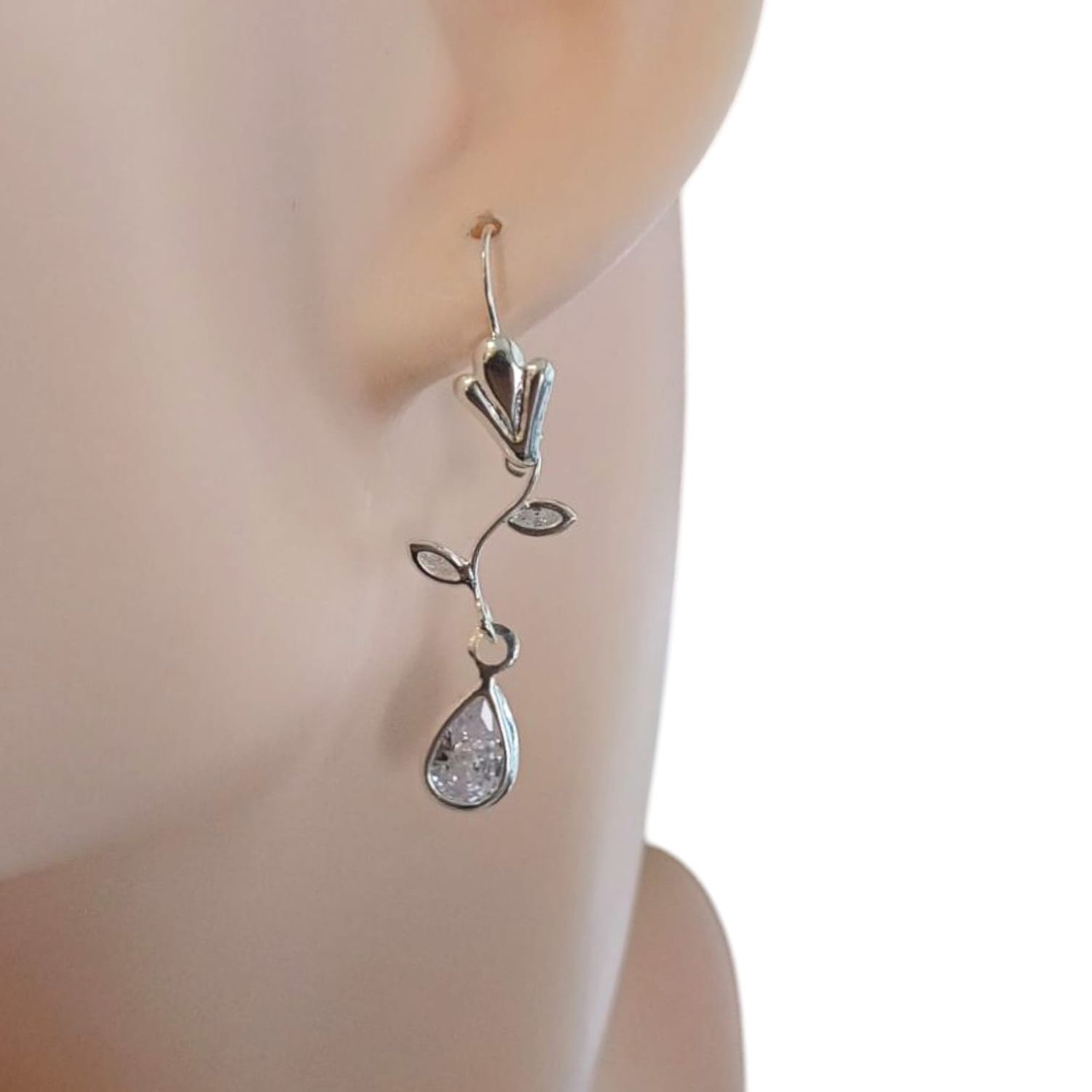 Arete gota blanco 4 cm  PLATA .925