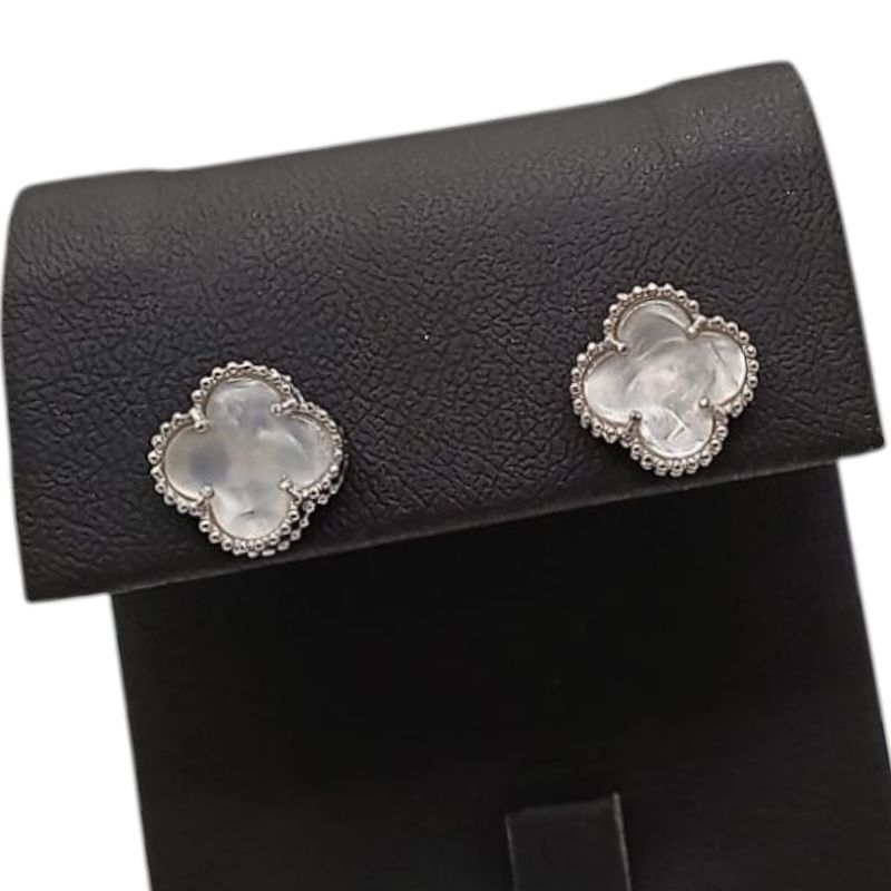 ARETE TREBOL FANCY BLANCO BROCHE DE MARIPOSA PLATA .925