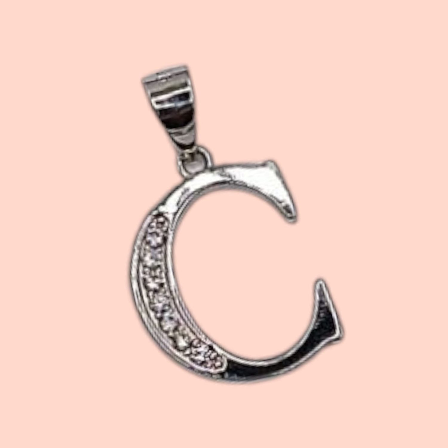 DIJE LETRA C CON MINI CZ 2 CM LARGO TOTAL PLATA .925