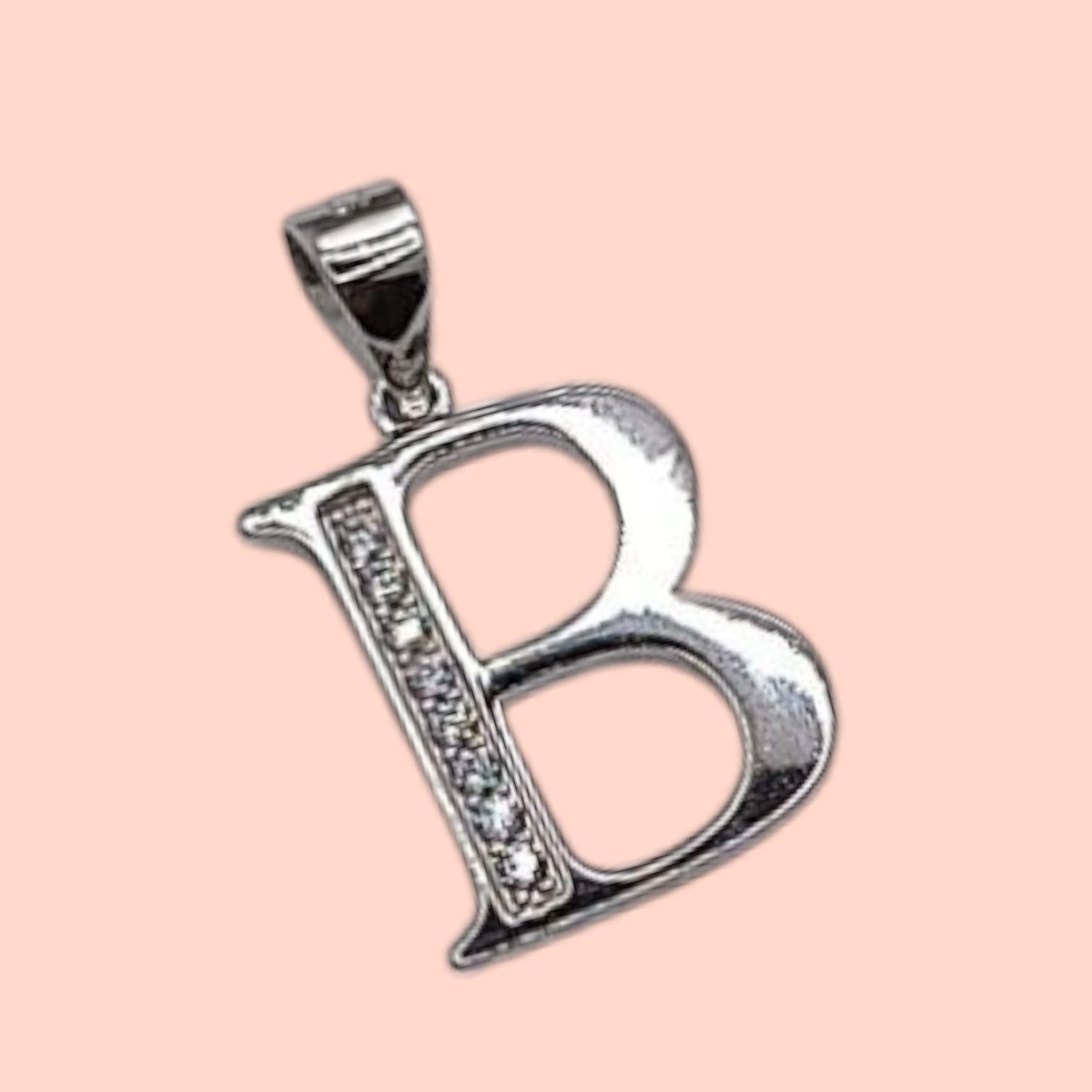 LETRA B CON MINI CZ LARGO 2CM PLATA .925