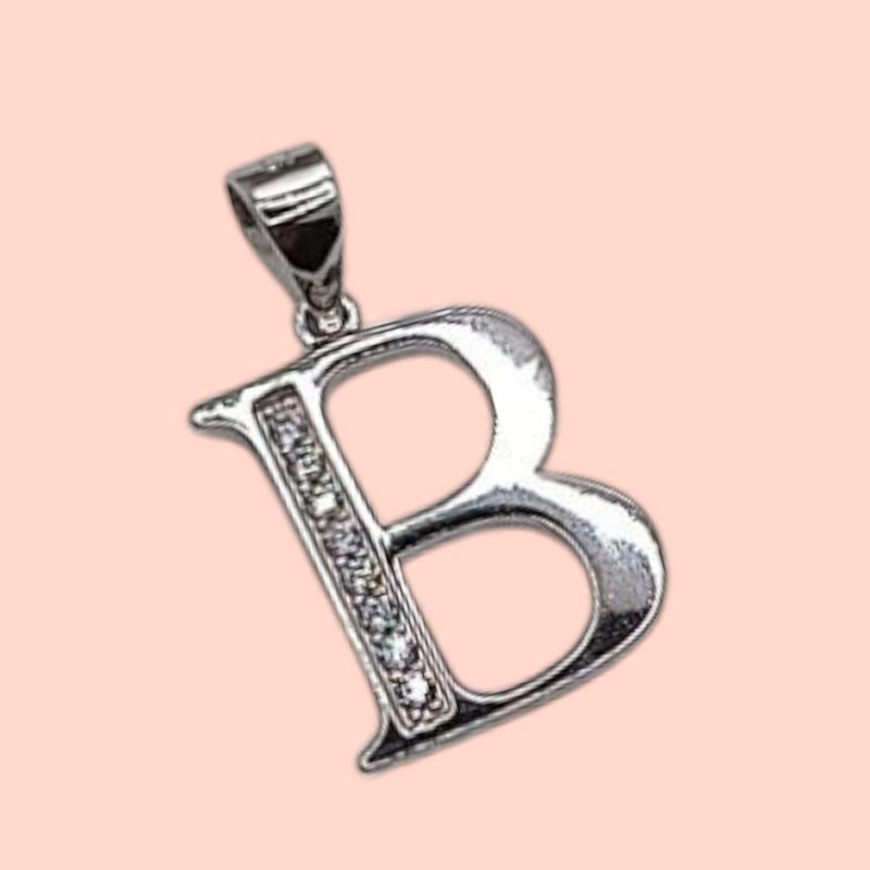 LETRA B CON MINI CZ LARGO 2CM PLATA .925