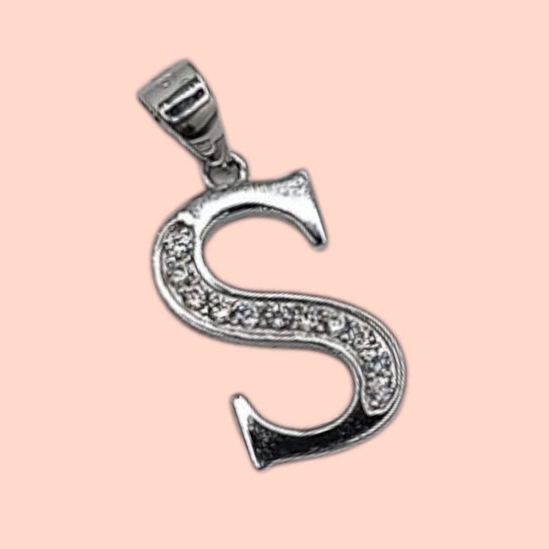 DIJE LETRA S CON MINI CZ 2, 2 CM LARGO TOTAL, PLATA .925