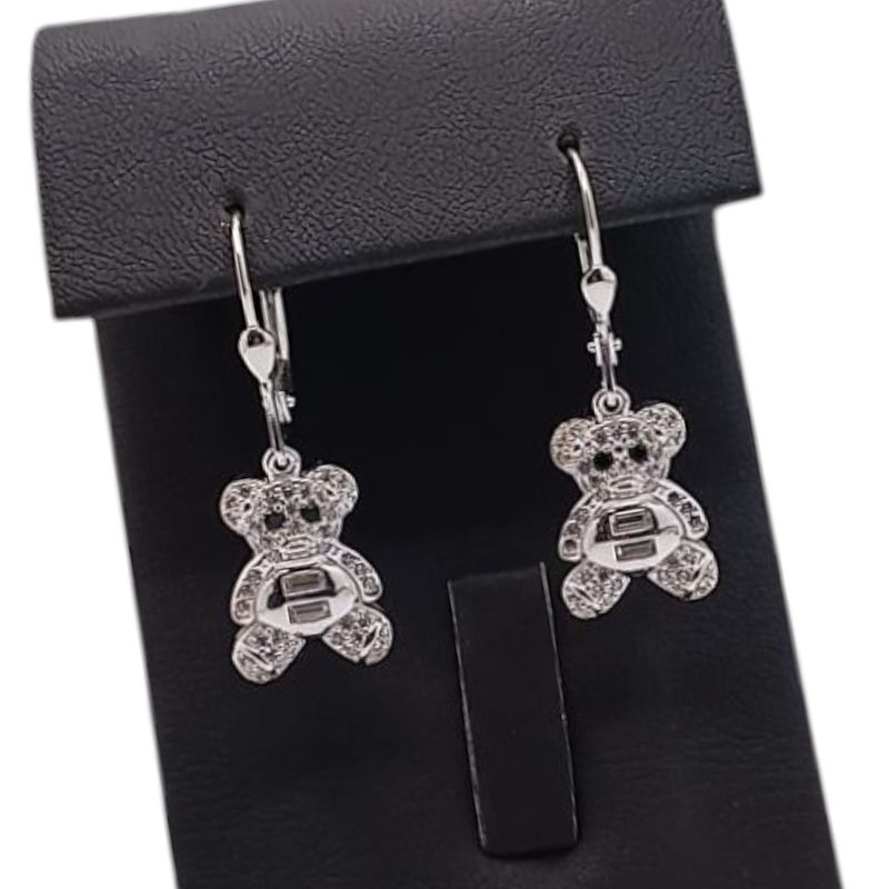 ARETE DE OSITO CON MIN CZ 3.5 CM LARGO TOTAL PLATA .925