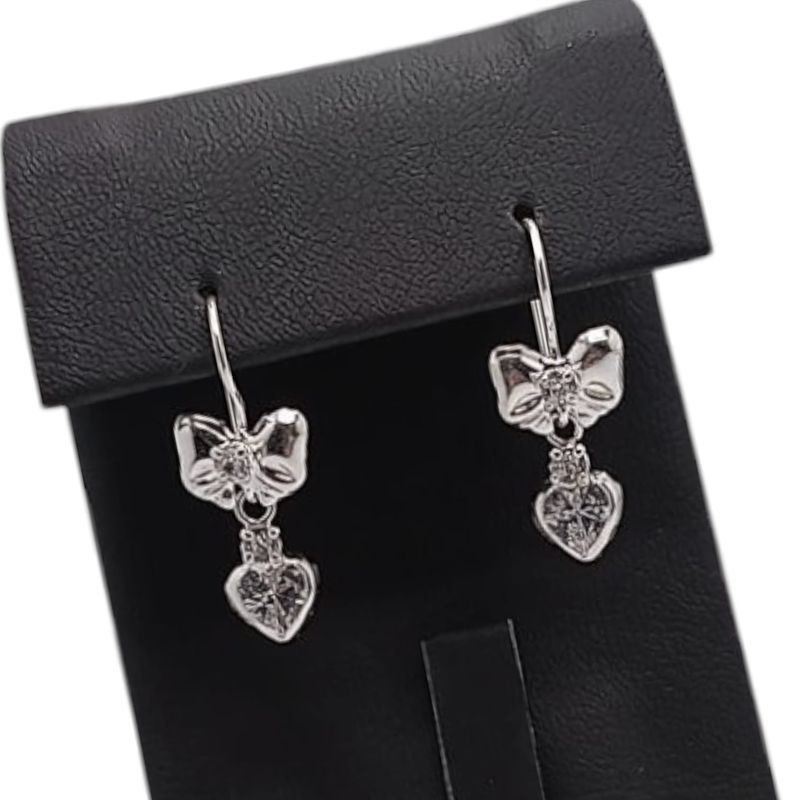 ARETE DE MOÑO CON CORAZON CZ BLANCA 2.5 CM PLATA .925