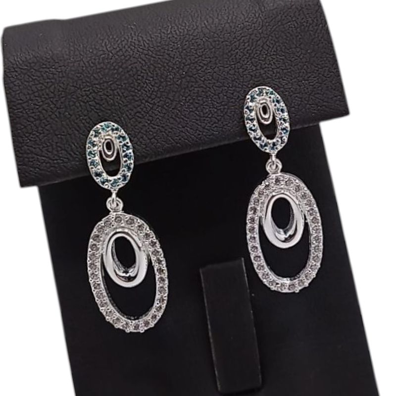 ARETE LARGO 3.5 CM CZ AZUL Y BCA PLATA .925