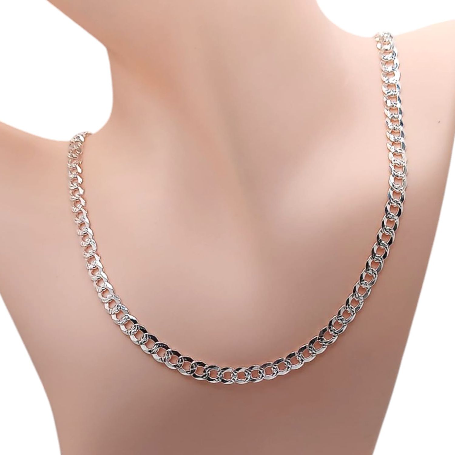 CADENA CUBANA DIAMANTADA ANCHO 6mm LARGO 24&quot; PLATA .925