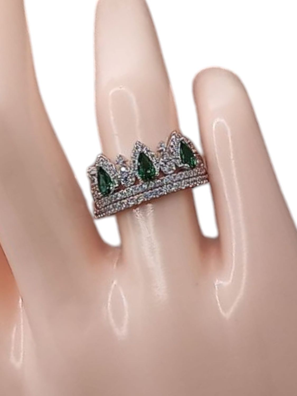 ANILLO Y ARGOLLA CORONA CZ VERDE VARIAS MEDIDAS PLATA .925