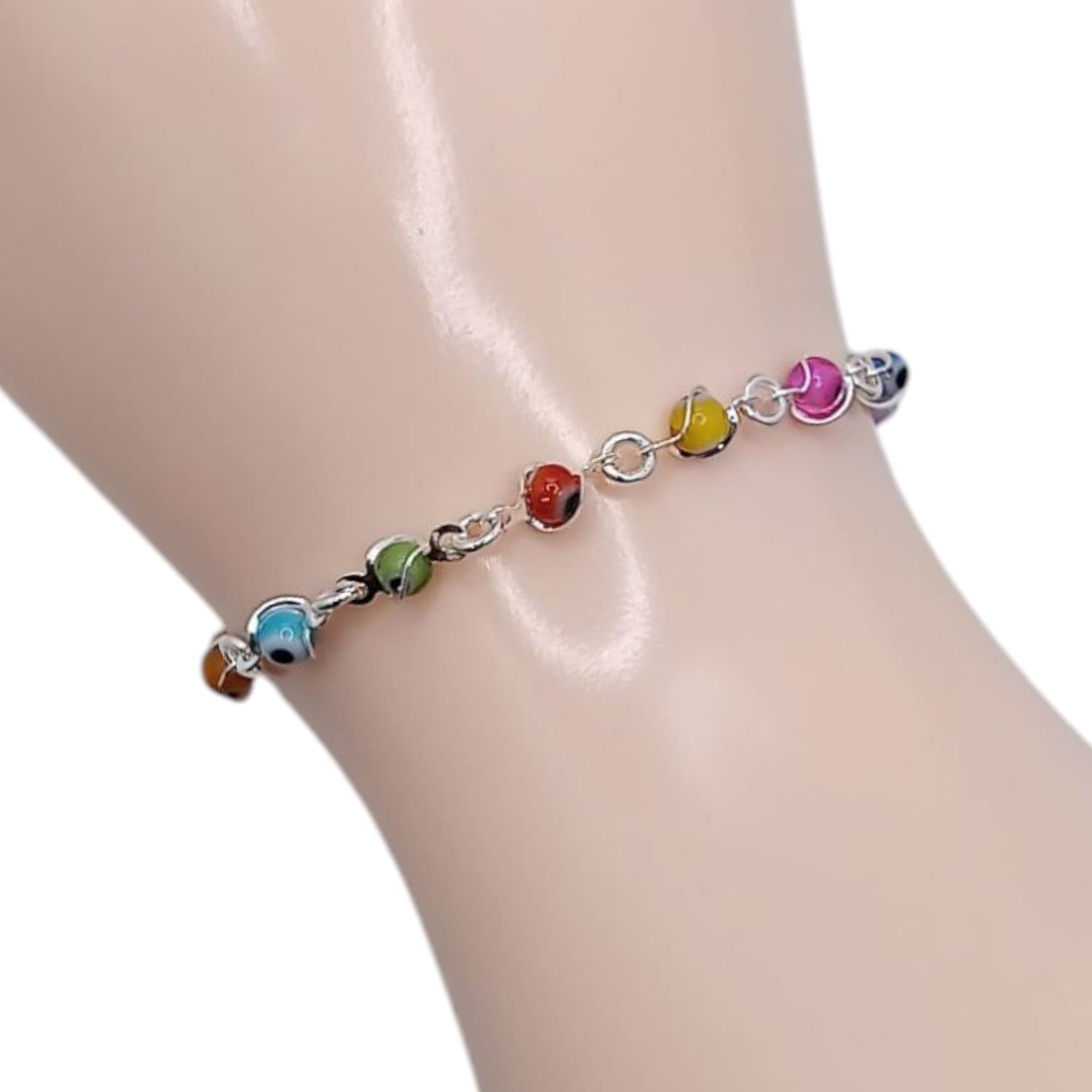 PULSERA OJITOS MULTI COLOR 7&quot; PLATA .925