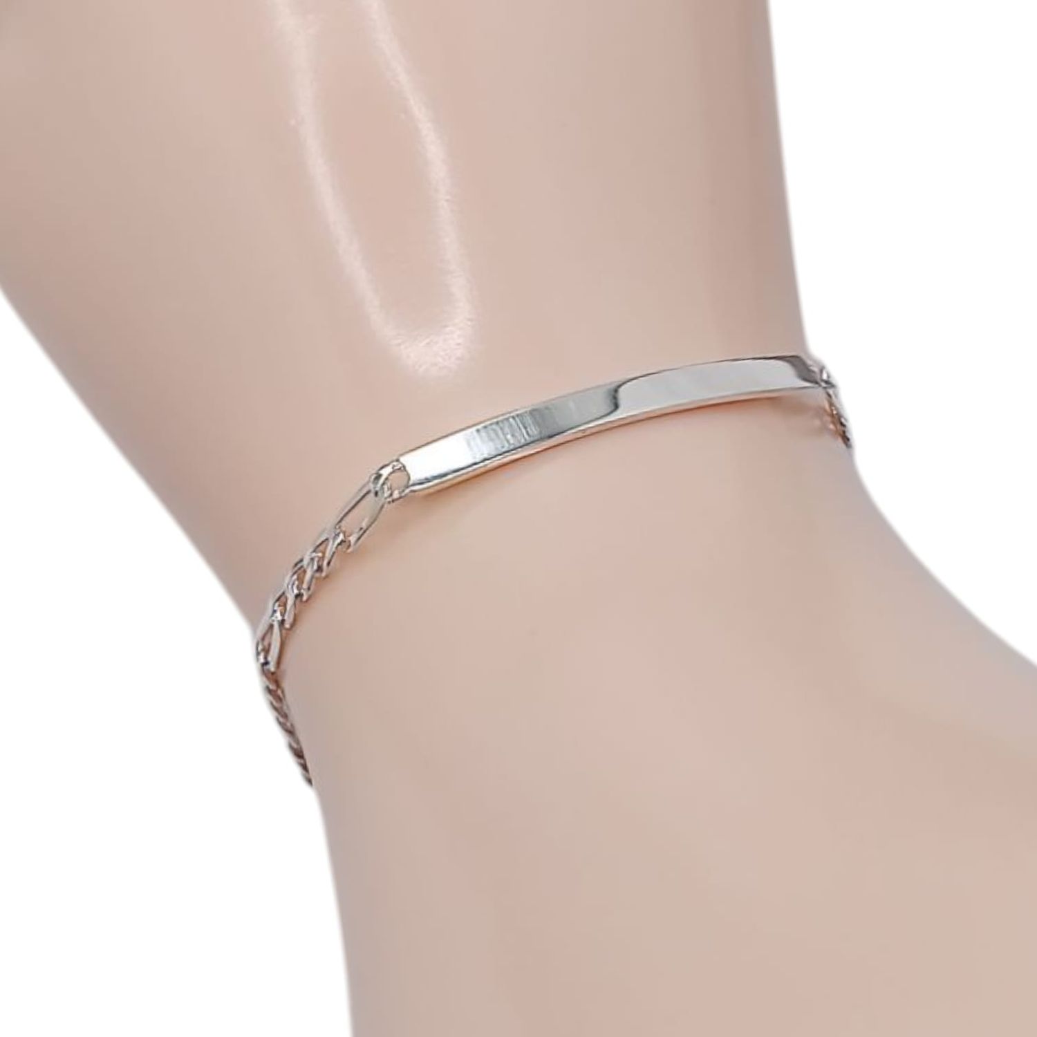 PULSERA FIGARO CON PLACA 5.5&quot; 3 MM PLATA .925