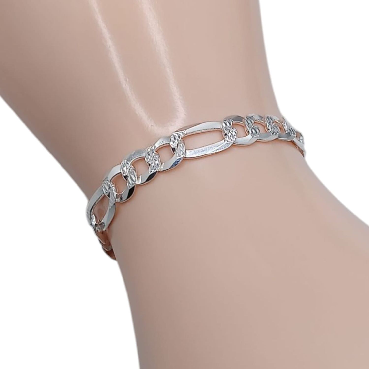 PULSERA FIGARO DIAMANTADA 7MM 7&quot; PLATA .925