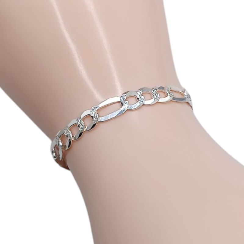 PULSERA FIGARO DIAMANTADA 7&quot; 7MM PLATA .925