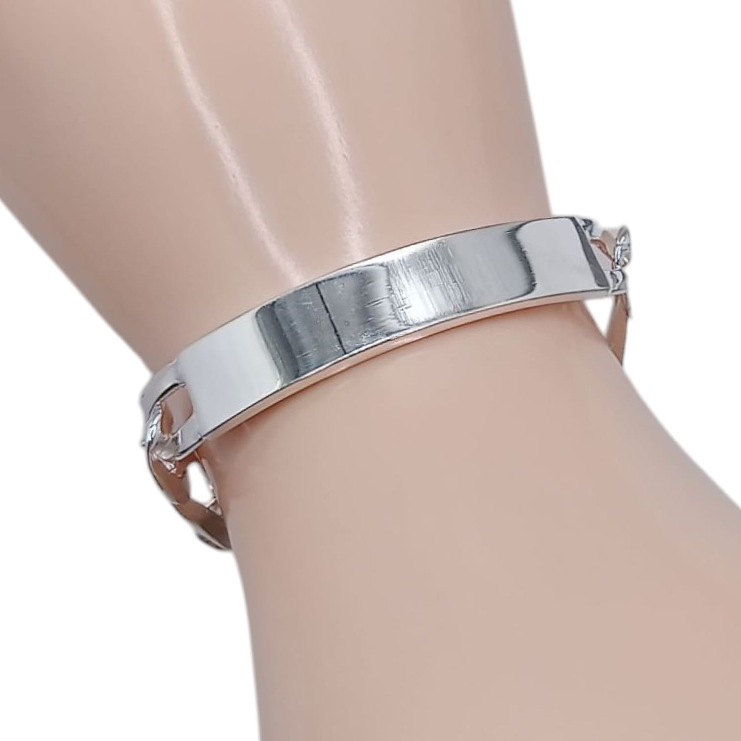 PULSERA FIGARO CON PLACA 8&quot; 11MM PLATA .925
