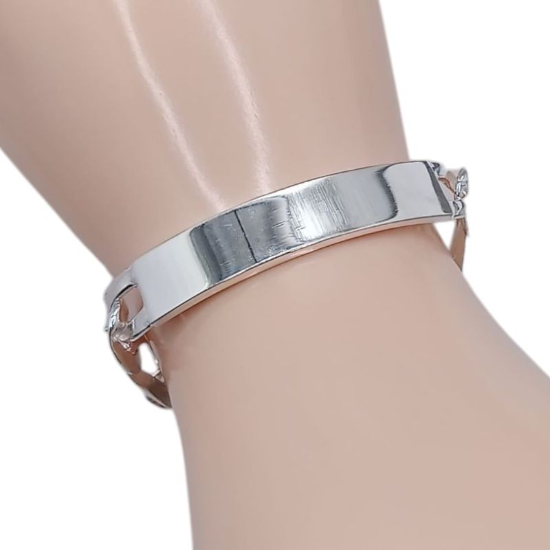 PULSERA FIGARO CON PLACA 8&quot; 11MM PLATA .925
