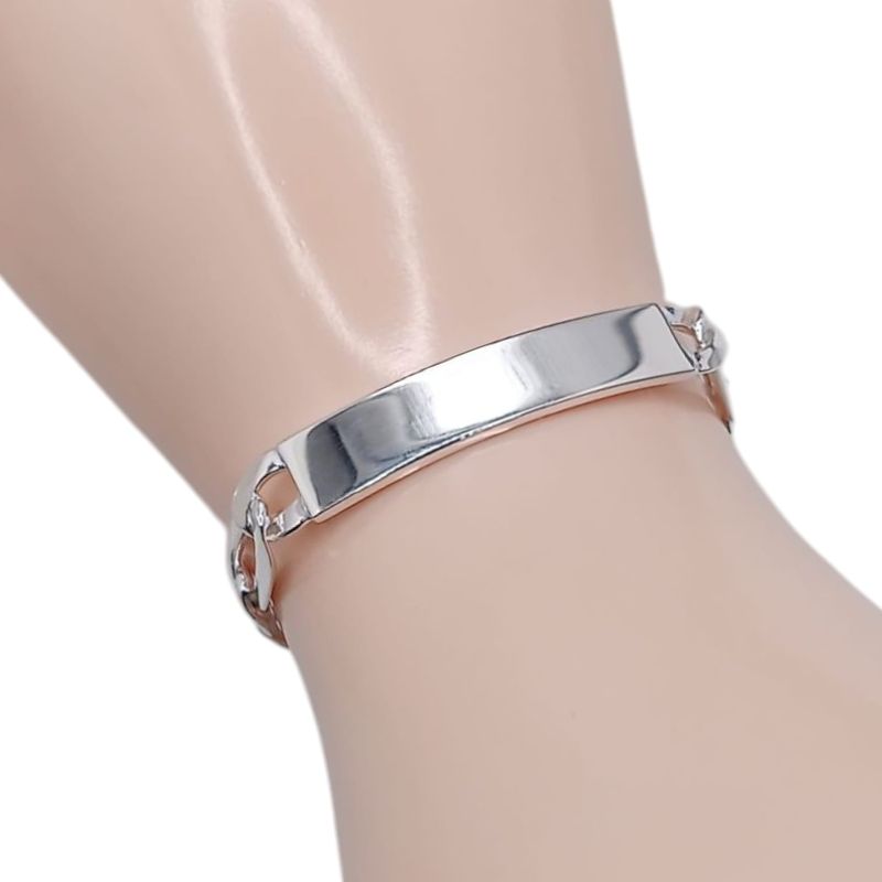 PULSERA  FIGARO CON PLACA 8&quot; 8.5 MM PLATA .925