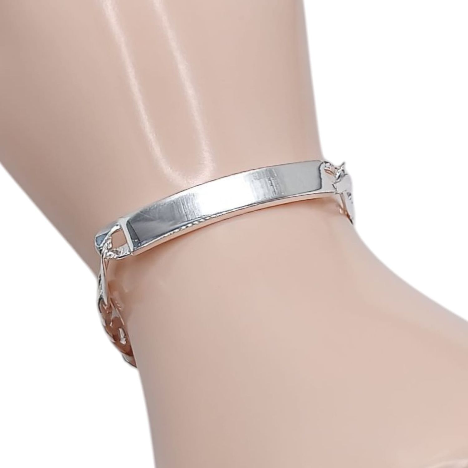 PULSERA FIGARO CON PLACA 7&quot; 8MM PLATA .925