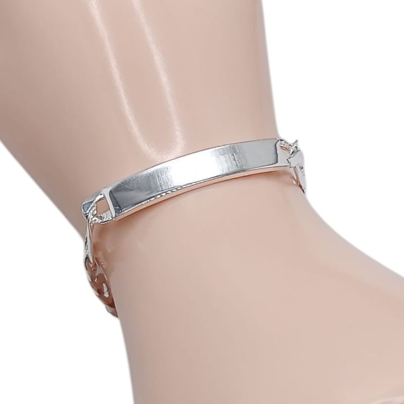 PULSERA FIGARO CON PLACA 7&quot; 8MM PLATA .925