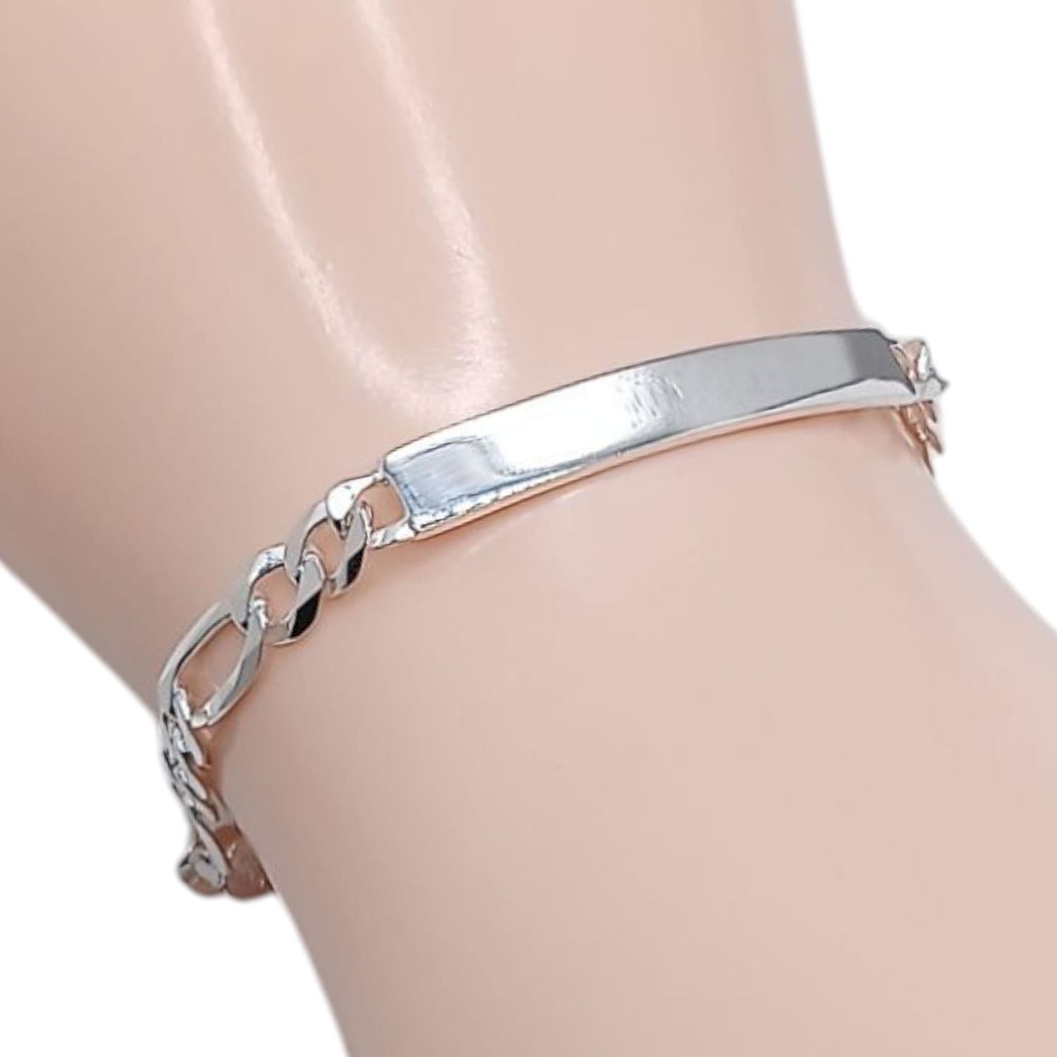 PULSERA FIGARO CON PLACA 7&quot; 5MM PLATA .925
